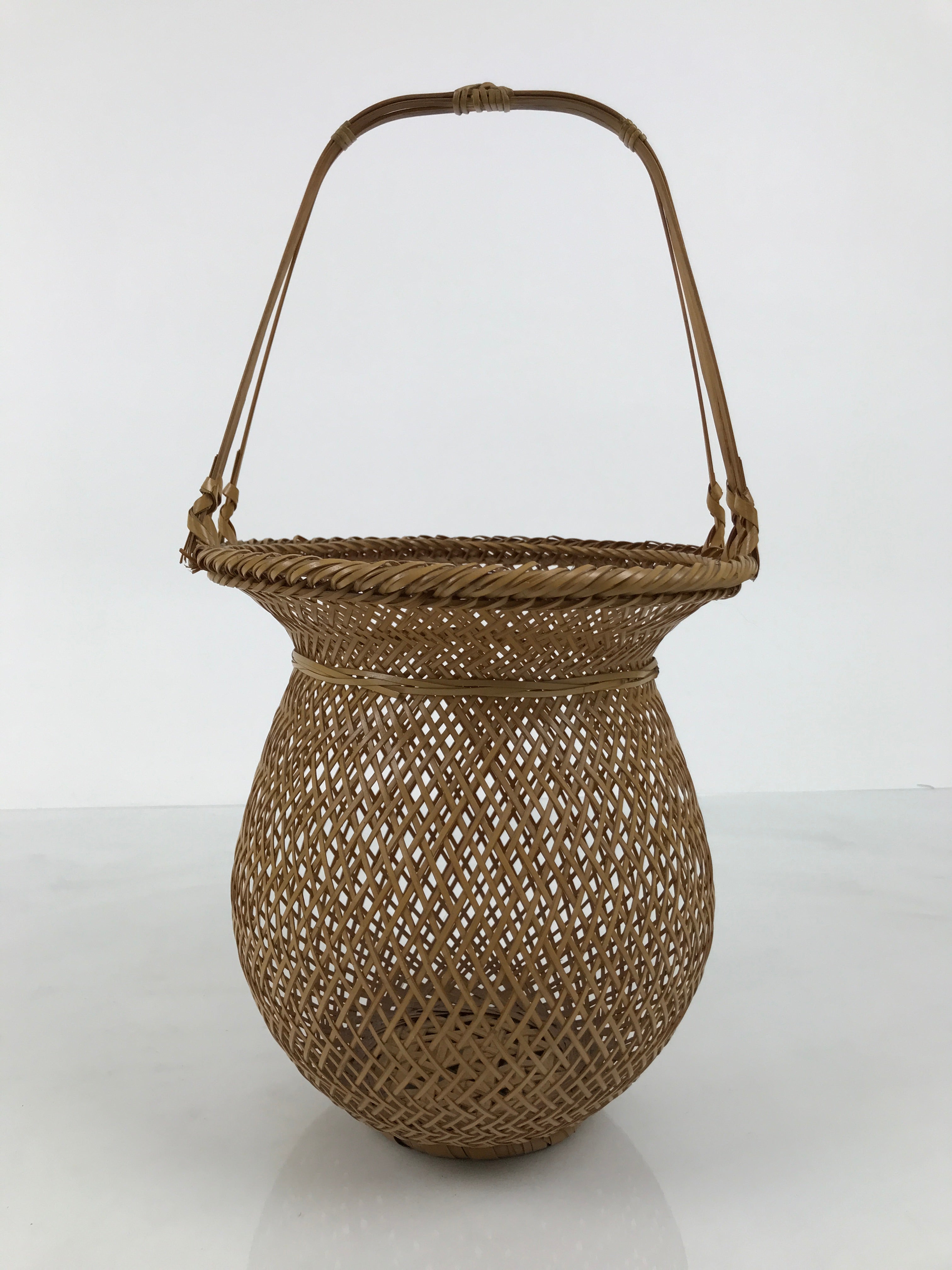 Japanese Handwoven Bamboo Basket Vtg Kago Ikebana Flower Arrangement Vase B270-KT - Basket-chidorivintage.com