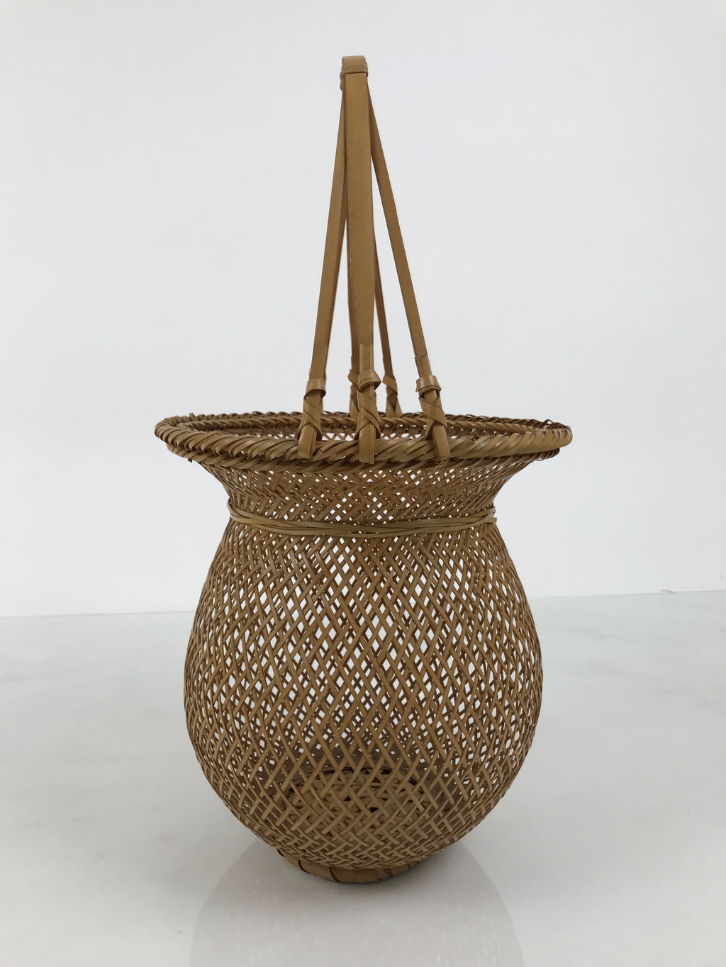 Japanese Handwoven Bamboo Basket Vtg Kago Ikebana Flower Arrangement Vase B270-KT - Basket-chidorivintage.com