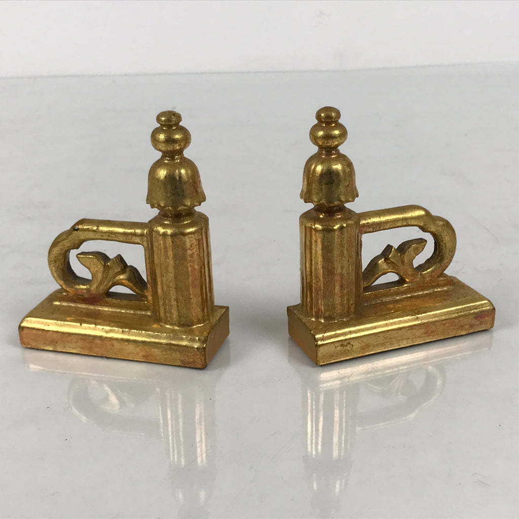 Japanese Buddhist Altar Wooden Kouran Railing Decorative Part Vtg 2pc Gold BP47-OT - Buddhist-chidorivintage.com