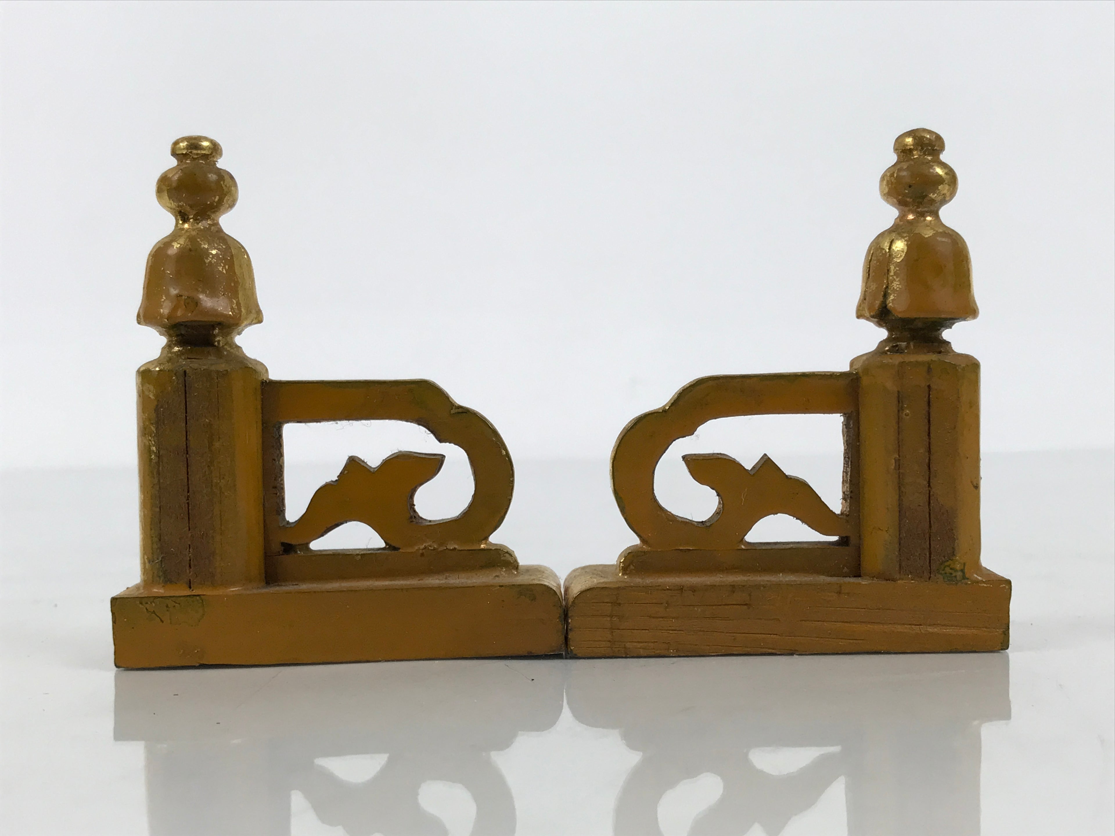 Japanese Buddhist Altar Wooden Kouran Railing Decorative Part Vtg 2pc Gold BP47-OT - Buddhist-chidorivintage.com