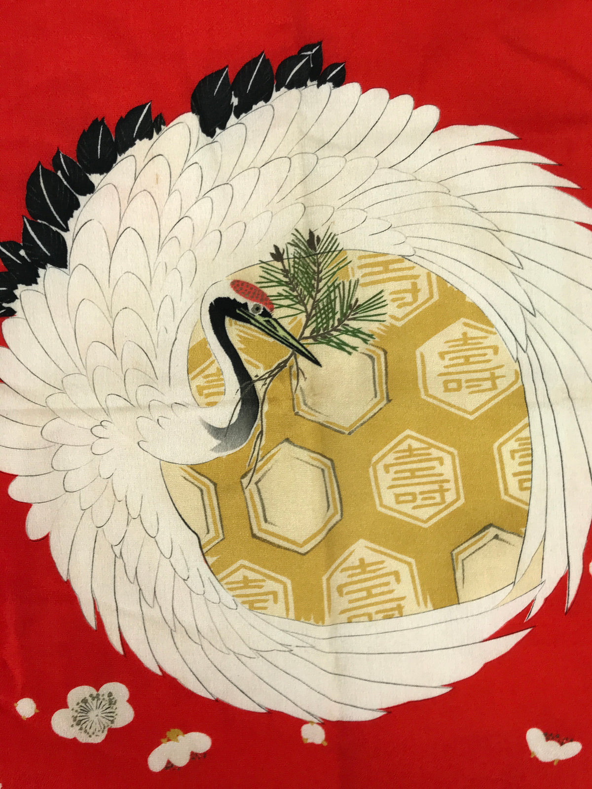 Japanese Fukusa Gift Envelope Silk Cover Vtg Crane Tsuru Wedding Birth Red BT21-TX - Other-chidorivintage.com