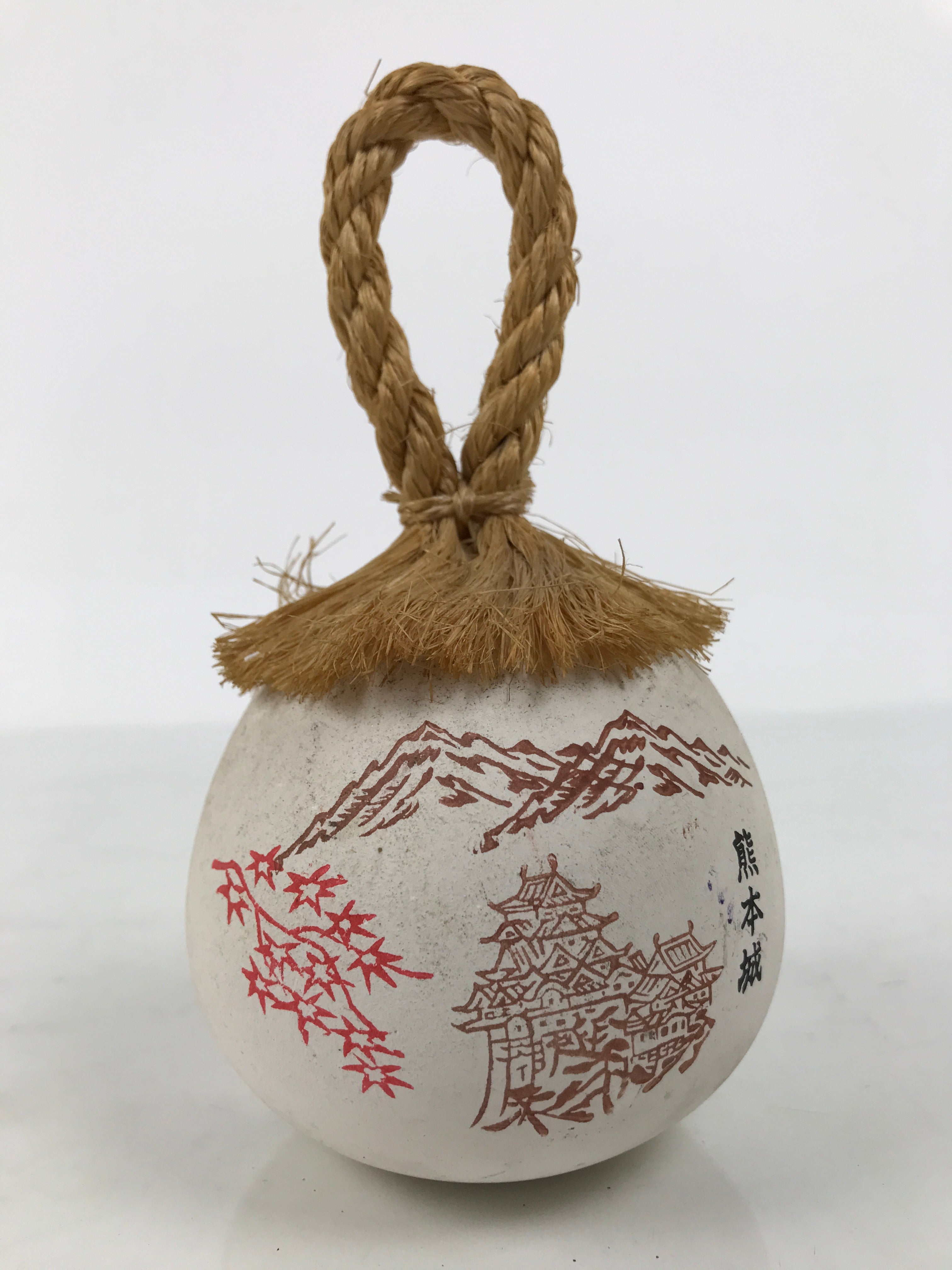 Japanese Clay Bell Dorei Vtg Tsuchi-Suzu Amulet Kumamoto Castle White DR689-AD - Dorei-chidorivintage.com