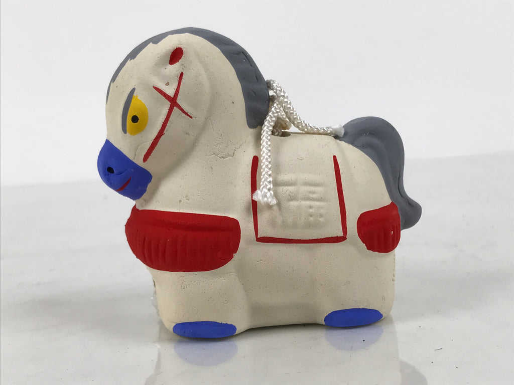 Japanese Clay Bell Dorei Horse Vtg Tsuchi-Suzu Zodiac Animal Uma White Red DR690-AD - Dorei-chidorivintage.com