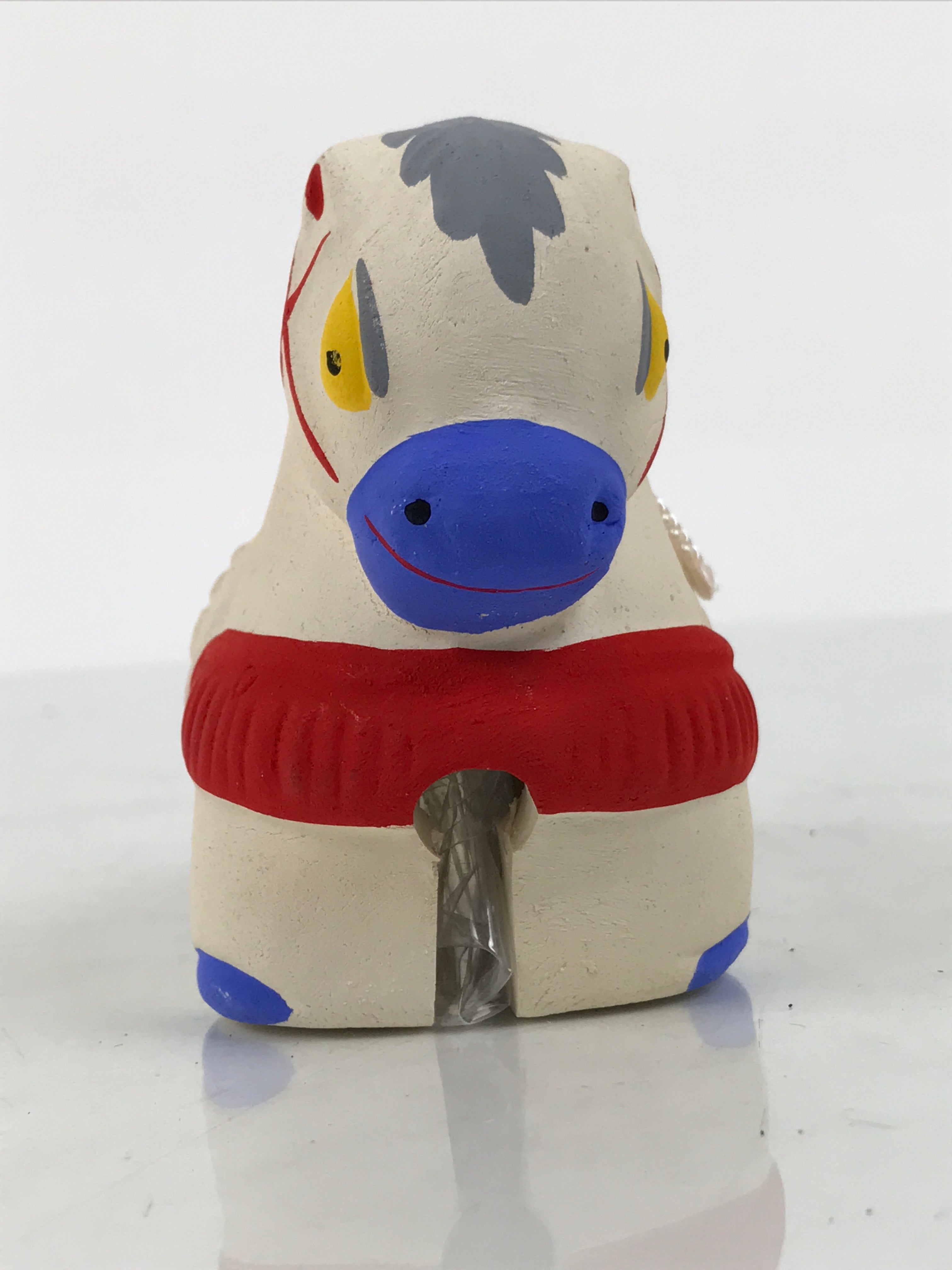 Japanese Clay Bell Dorei Horse Vtg Tsuchi-Suzu Zodiac Animal Uma White Red DR690-AD - Dorei-chidorivintage.com