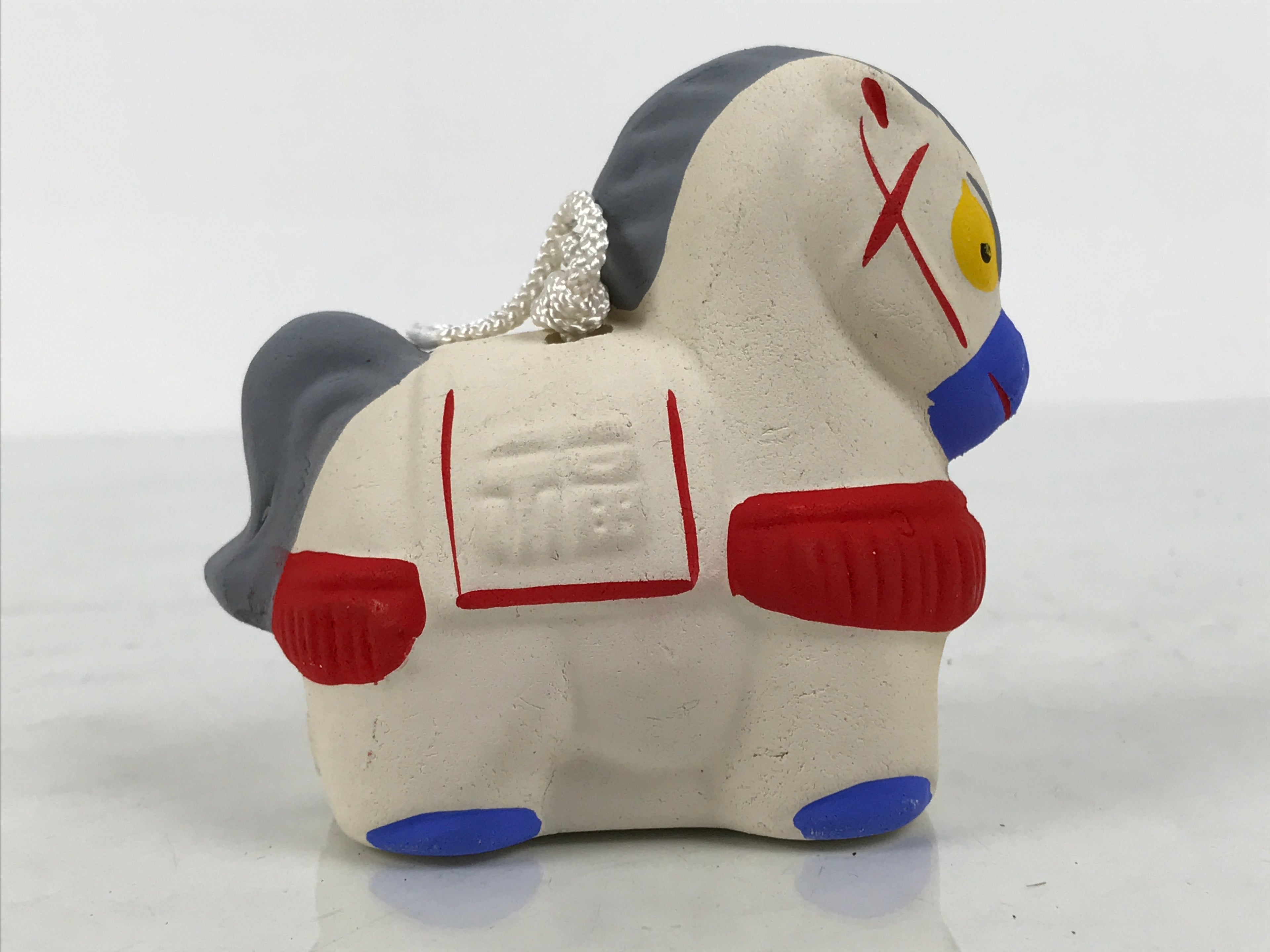 Japanese Clay Bell Dorei Horse Vtg Tsuchi-Suzu Zodiac Animal Uma White Red DR690-AD - Dorei-chidorivintage.com
