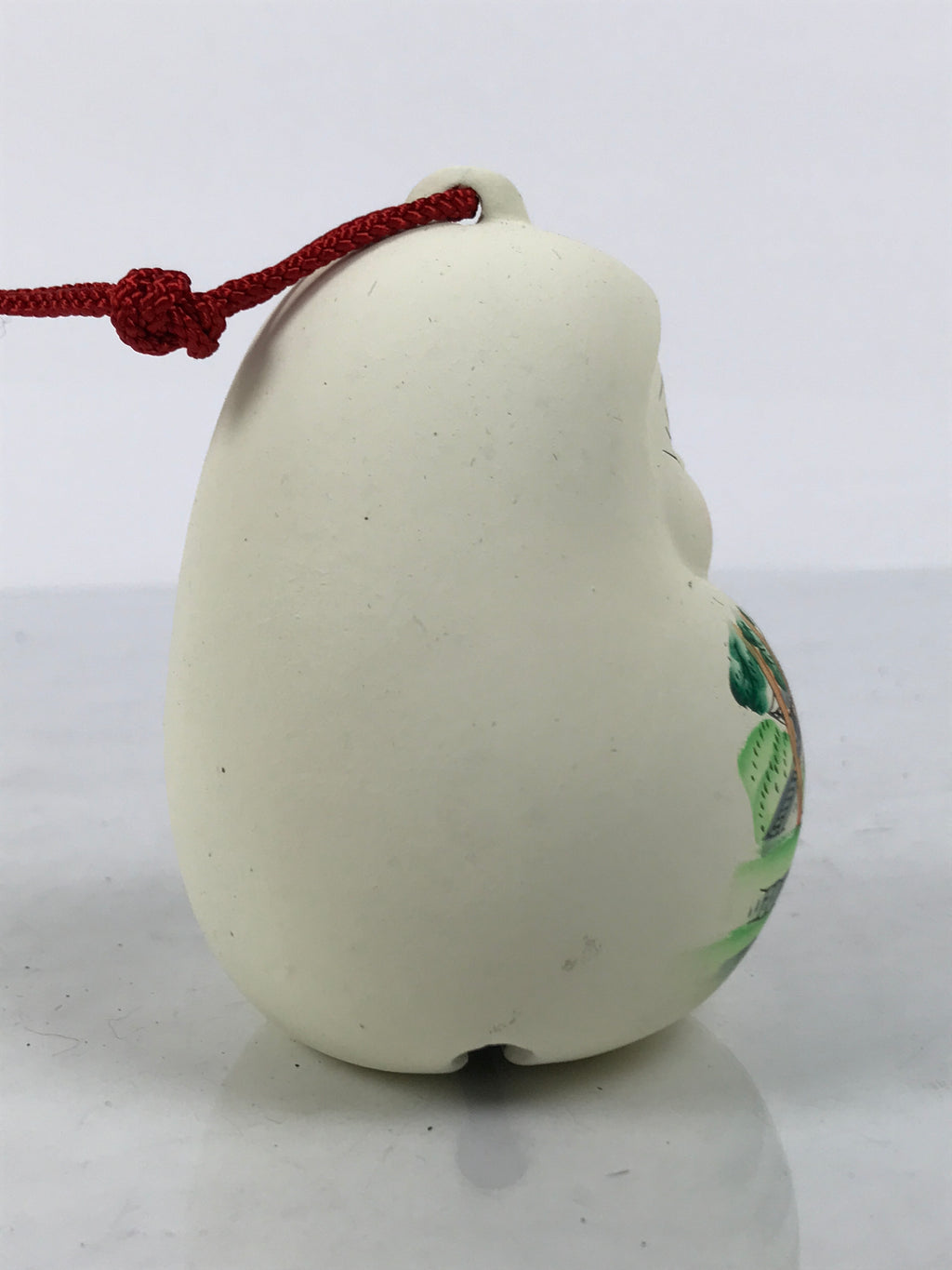 Japanese Clay Bell Dorei Hime Daruma Vtg Tsuchi-Suzu Basho Poem White DR691-AD - Dorei-chidorivintage.com