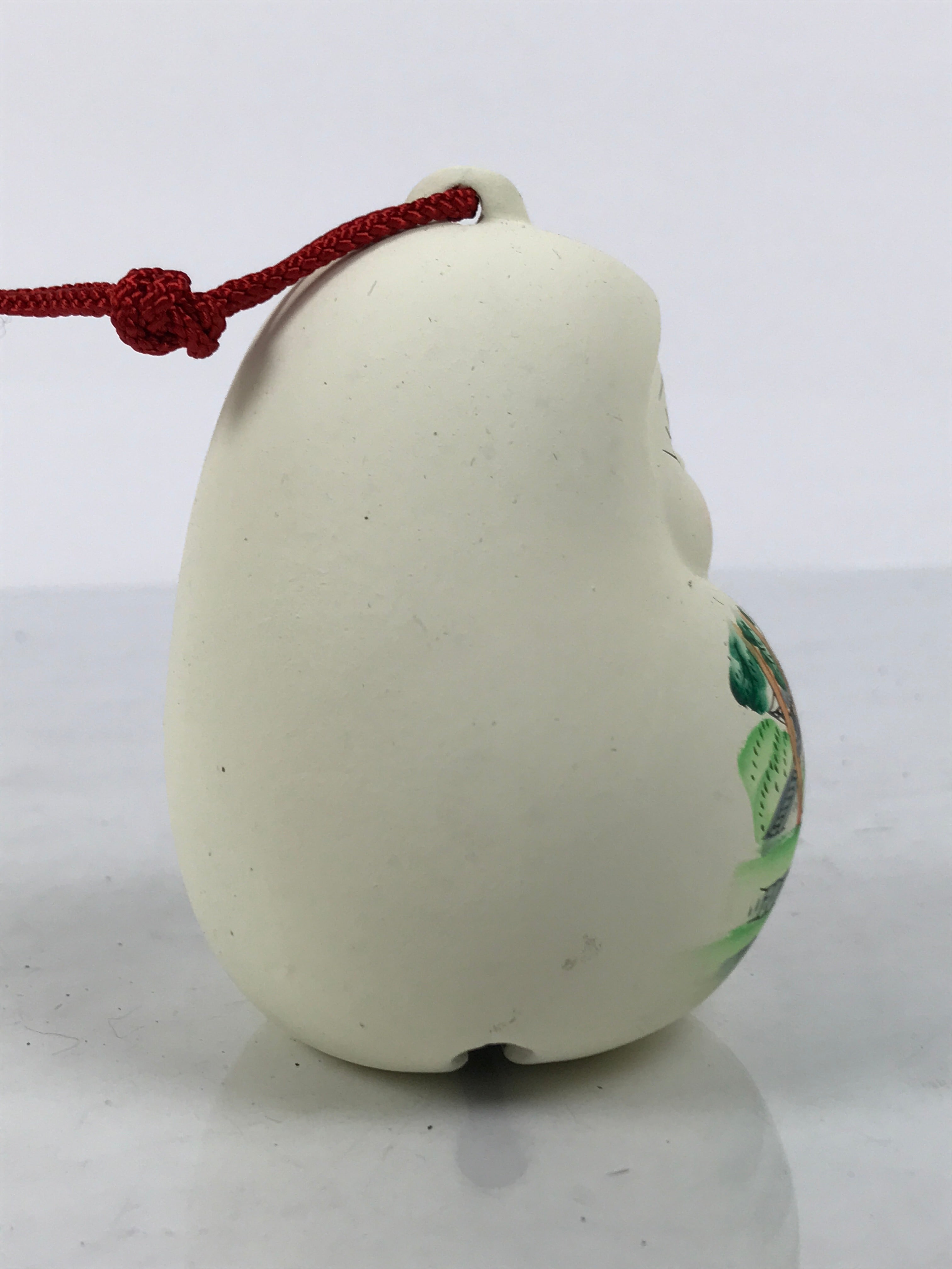 Japanese Clay Bell Dorei Hime Daruma Vtg Tsuchi-Suzu Basho Poem White DR691-AD - Dorei-chidorivintage.com