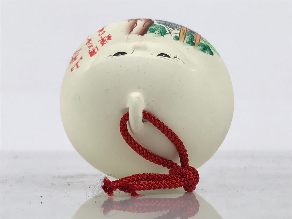 Japanese Clay Bell Dorei Hime Daruma Vtg Tsuchi-Suzu Basho Poem White DR691-AD - Dorei-chidorivintage.com
