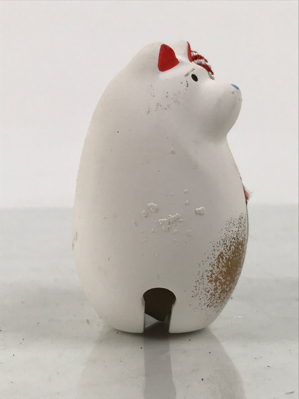 Japanese Clay Bell Dorei Dog Vtg Tsuchi-Suzu Zodiac Animal White Red DR692-AD - Dorei-chidorivintage.com