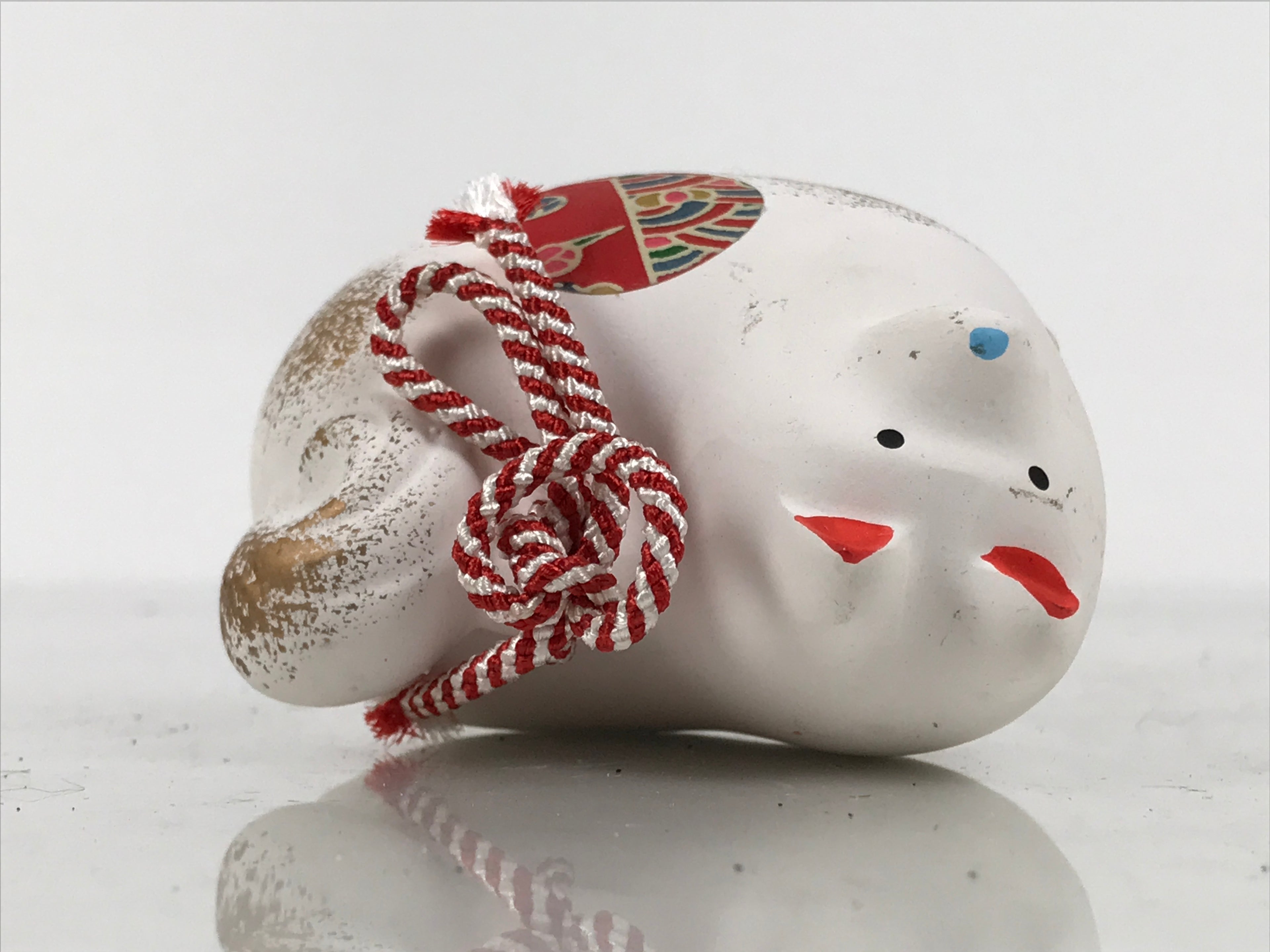 Japanese Clay Bell Dorei Dog Vtg Tsuchi-Suzu Zodiac Animal White Red DR692-AD - Dorei-chidorivintage.com