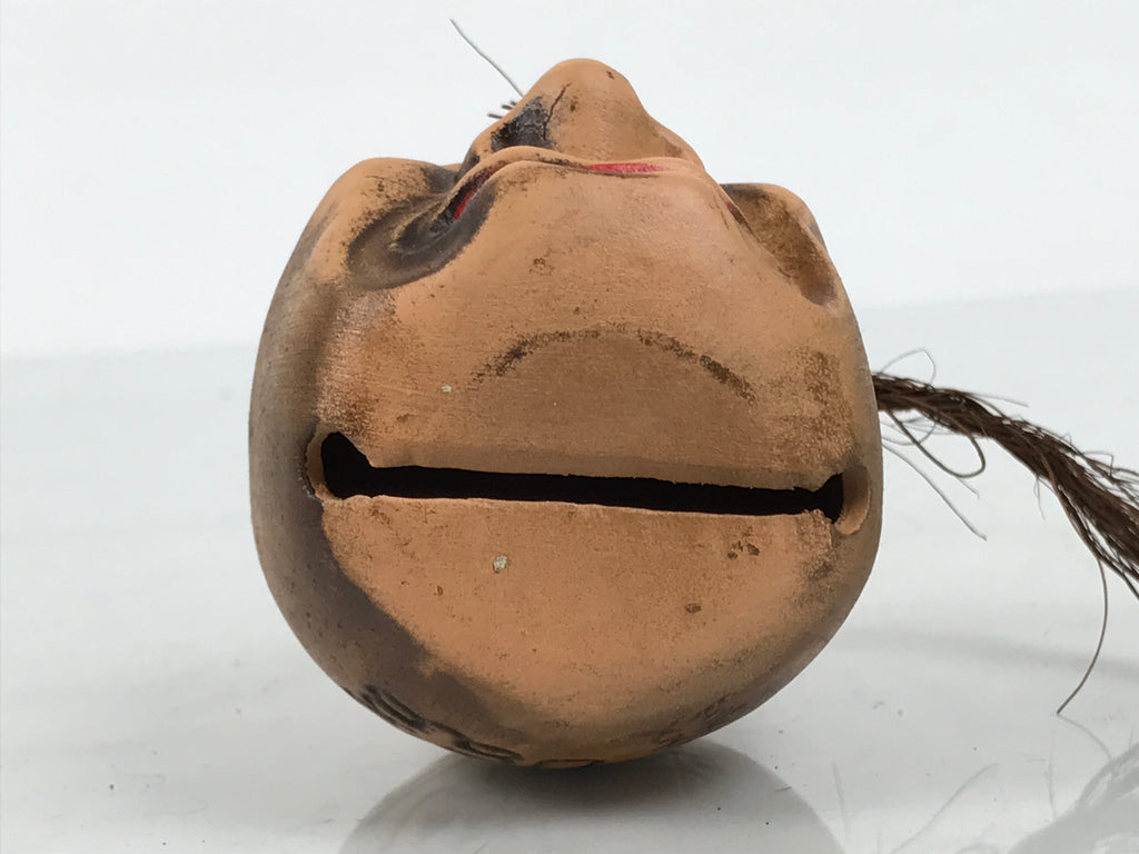 Japanese Clay Bell Dorei Demon Face Vtg Tsuchi-Suzu Folk Art Noto Brown DR693-AD - Dorei-chidorivintage.com