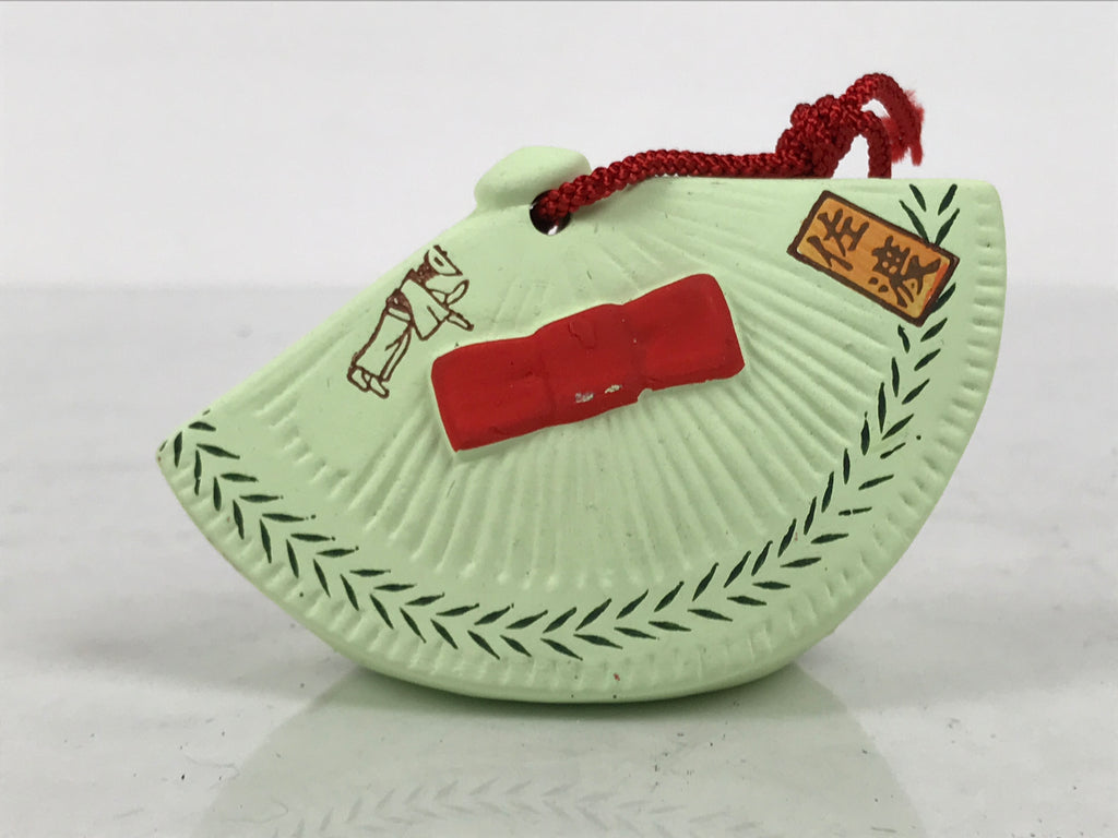 Japanese Clay Bell Dorei Dance Hat Vtg Tsuchi-Suzu Sado Okesa Kasa Green DR694-AD - Dorei-chidorivintage.com