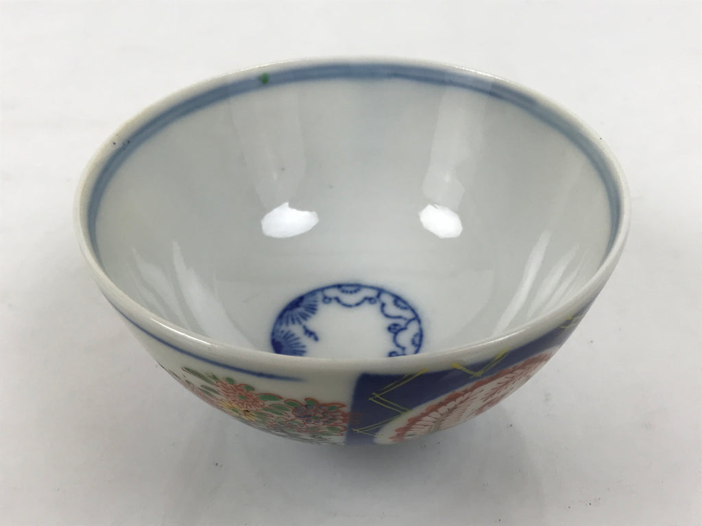 Japanese Porcelain Rice Bowl Chawan Vtg White Blue Red Floral Bird Lattice Y617-KT - Bowl-chidorivintage.com