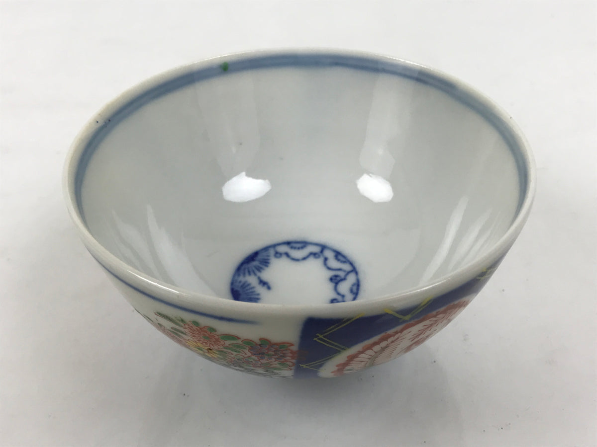 Japanese Porcelain Rice Bowl Chawan Vtg White Blue Red Floral Bird Lattice Y617-KT - Bowl-chidorivintage.com