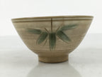 Japanese Ceramic Rice Bowl Chawan Vtg Bamboo Leaf Beige Crackle Pottery Y619-KT - Bowl-chidorivintage.com