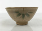 Japanese Ceramic Rice Bowl Chawan Vtg Bamboo Leaf Beige Crackle Pottery Y620-KT - Bowl-chidorivintage.com