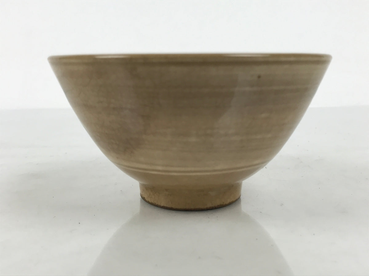 Japanese Ceramic Rice Bowl Chawan Vtg Bamboo Leaf Beige Crackle Pottery Y620-KT - Bowl-chidorivintage.com