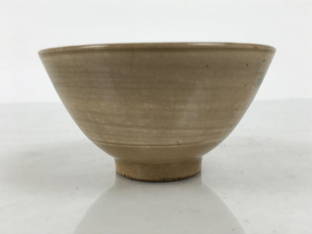 Japanese Ceramic Rice Bowl Chawan Vtg Bamboo Leaf Beige Crackle Pottery Y620-KT - Bowl-chidorivintage.com