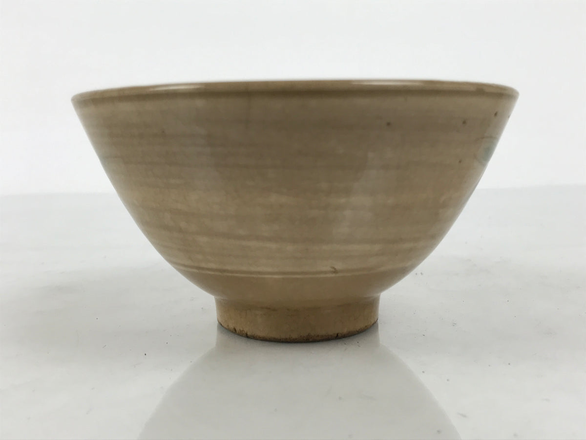 Japanese Ceramic Rice Bowl Chawan Vtg Bamboo Leaf Beige Crackle Pottery Y620-KT - Bowl-chidorivintage.com