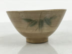 Japanese Ceramic Rice Bowl Chawan Vtg Bamboo Leaf Beige Crackle Pottery Y621-KT - Bowl-chidorivintage.com