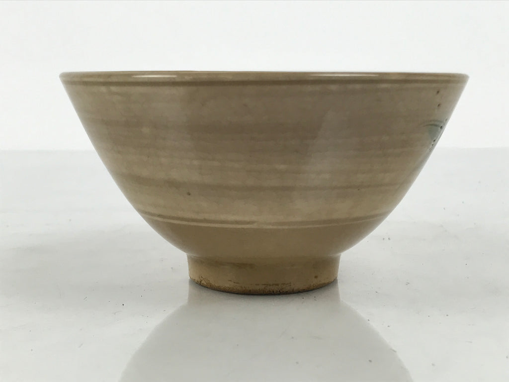 Japanese Ceramic Rice Bowl Chawan Vtg Bamboo Leaf Beige Crackle Pottery Y621-KT - Bowl-chidorivintage.com