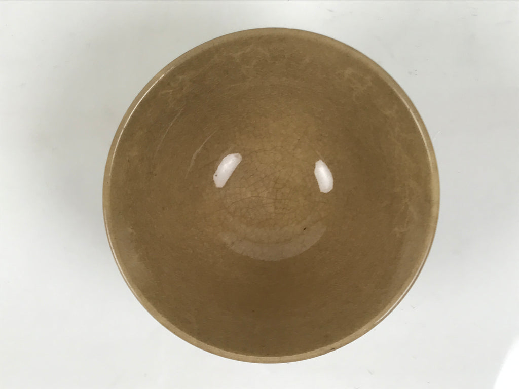 Japanese Ceramic Rice Bowl Chawan Vtg Bamboo Leaf Beige Crackle Pottery Y621-KT - Bowl-chidorivintage.com