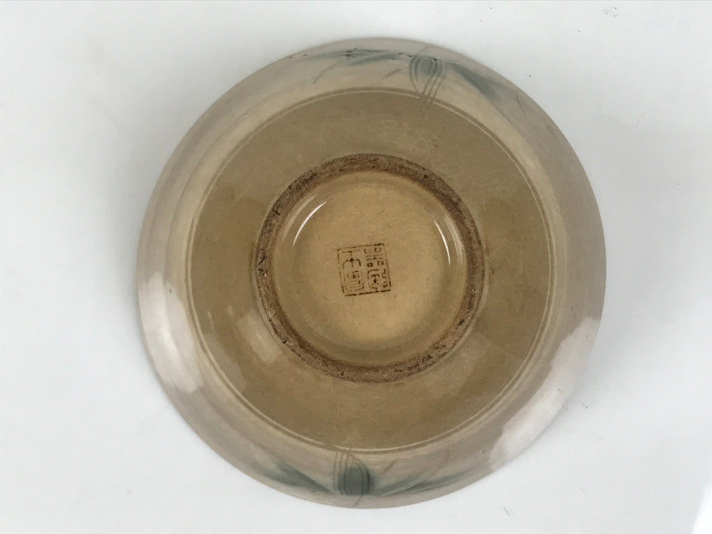 Japanese Ceramic Rice Bowl Chawan Vtg Bamboo Leaf Beige Crackle Pottery Y621-KT - Bowl-chidorivintage.com