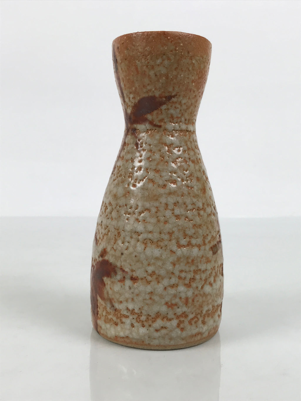 Japanese Shino Ceramic Sake Bottle Tokkuri Vtg Bamboo Brown Orange White TS931-KT - Sake Bottle-chidorivintage.com