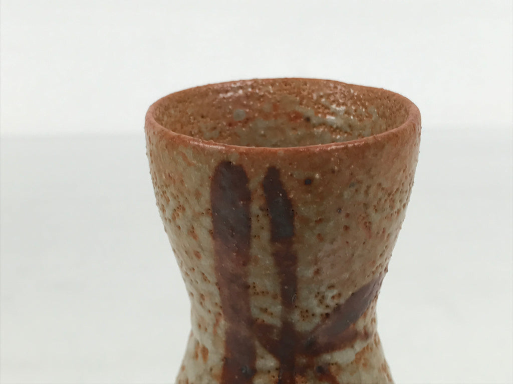 Japanese Shino Ceramic Sake Bottle Tokkuri Vtg Bamboo Brown Orange White TS931-KT - Sake Bottle-chidorivintage.com
