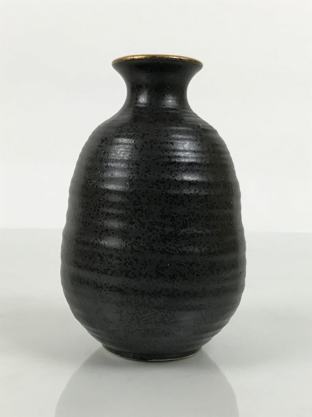 Japanese Ceramic Sake Bottle Tokkuri Vtg Dark Brown Gold Round Rokurome TS936-KT - Sake Bottle-chidorivintage.com