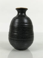 Japanese Ceramic Sake Bottle Tokkuri Vtg Dark Brown Gold Round Rokurome TS936-KT - Sake Bottle-chidorivintage.com