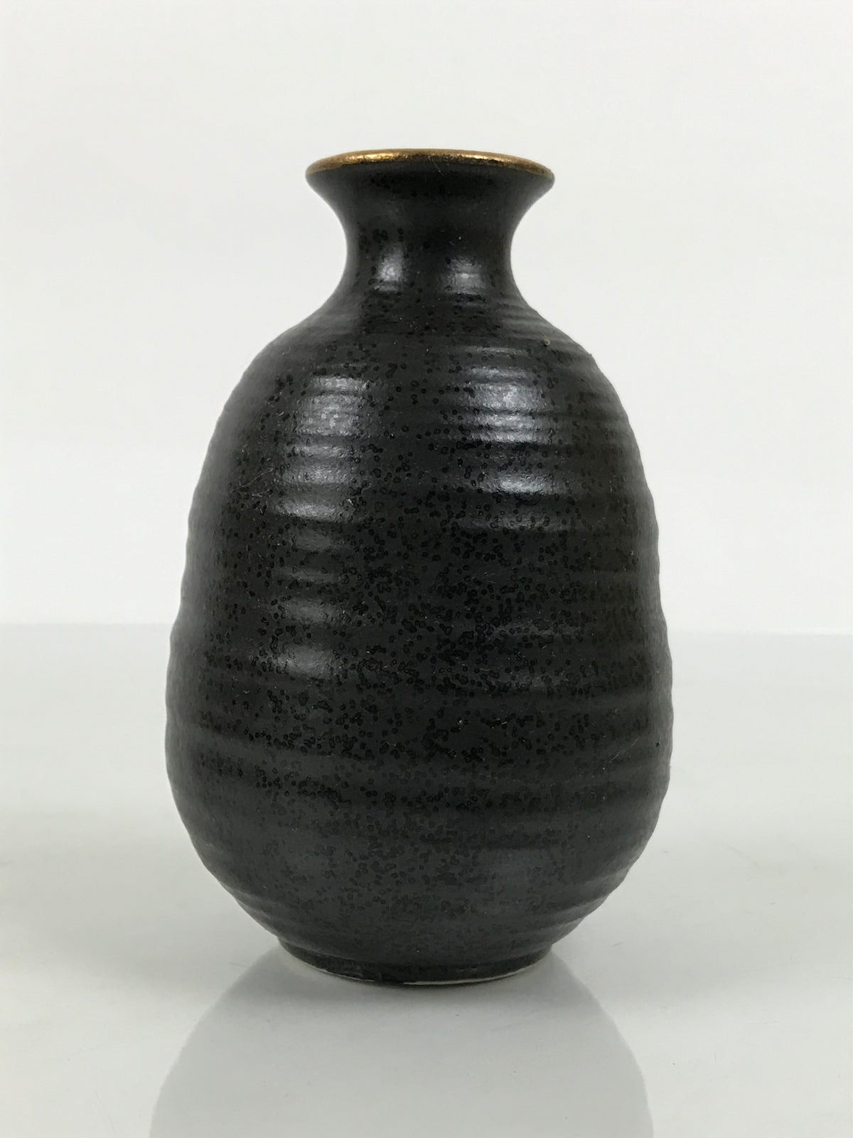 Japanese Ceramic Sake Bottle Tokkuri Vtg Dark Brown Gold Round Rokurome TS936-KT - Sake Bottle-chidorivintage.com