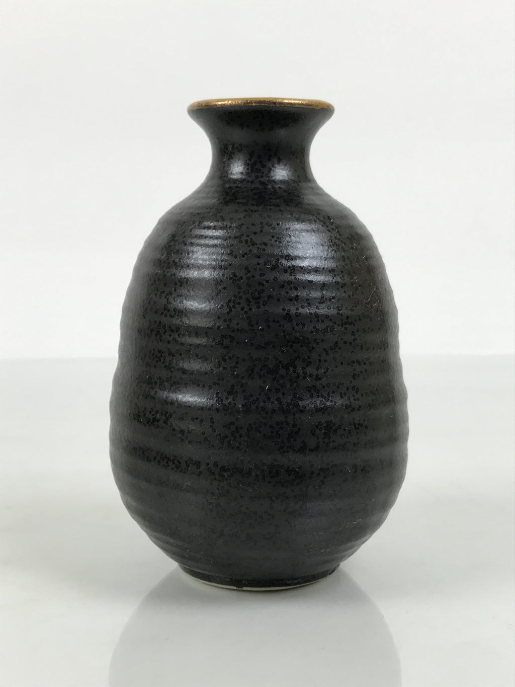 Japanese Ceramic Sake Bottle Tokkuri Vtg Dark Brown Gold Round Rokurome TS936-KT - Sake Bottle-chidorivintage.com