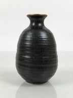 Japanese Ceramic Sake Bottle Tokkuri Vtg Dark Brown Gold Round Rokurome TS936-KT - Sake Bottle-chidorivintage.com