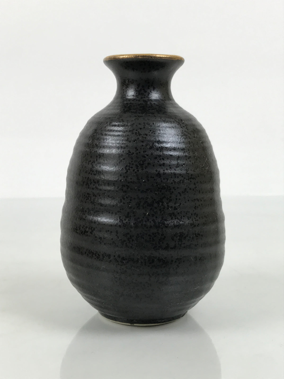 Japanese Ceramic Sake Bottle Tokkuri Vtg Dark Brown Gold Round Rokurome TS936-KT - Sake Bottle-chidorivintage.com