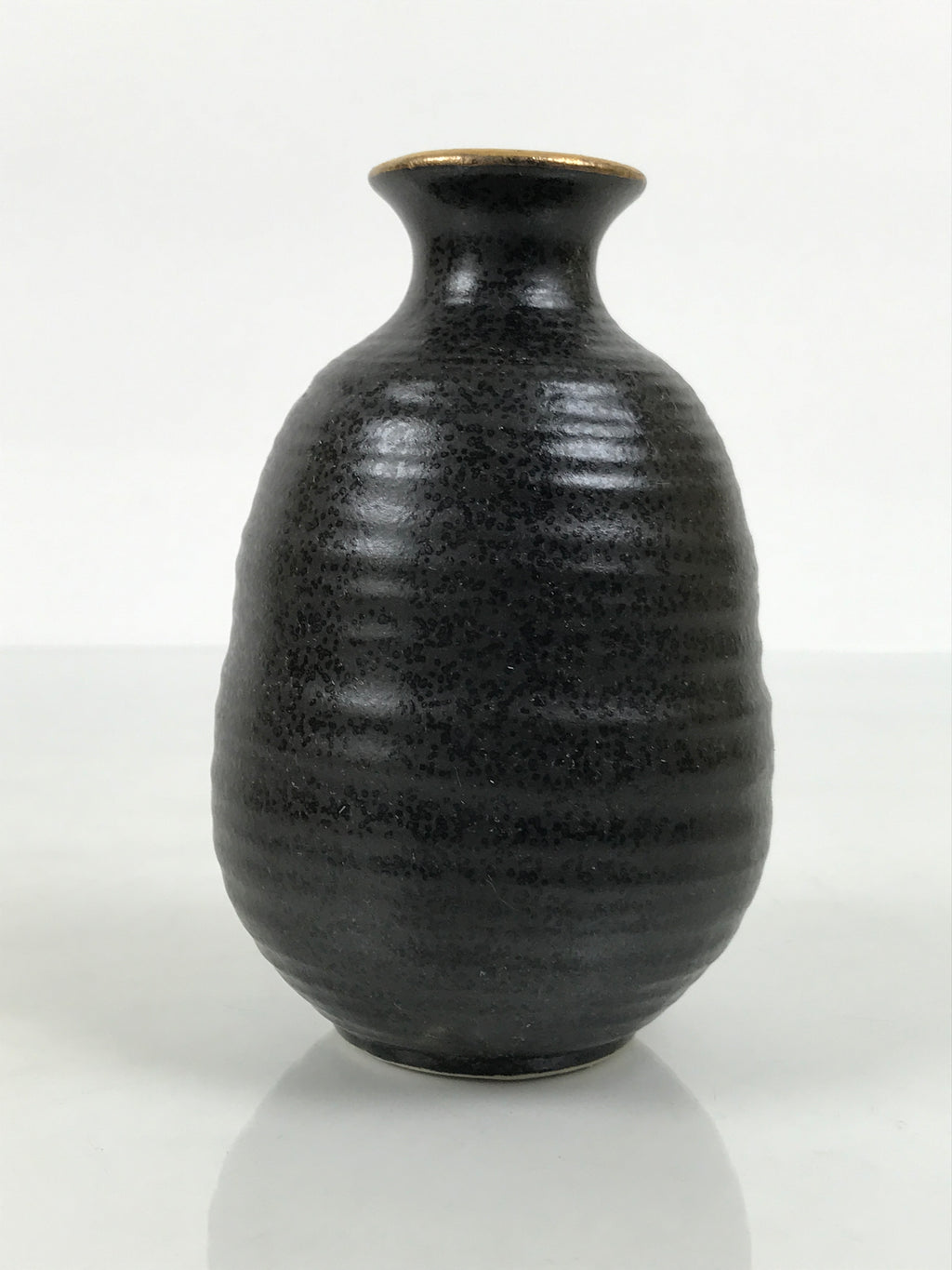 Japanese Ceramic Sake Bottle Tokkuri Vtg Dark Brown Gold Round Rokurome TS936-KT - Sake Bottle-chidorivintage.com