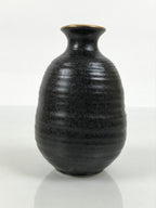 Japanese Ceramic Sake Bottle Tokkuri Vtg Dark Brown Gold Round Rokurome TS936-KT - Sake Bottle-chidorivintage.com
