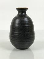 Japanese Ceramic Sake Bottle Tokkuri Vtg Dark Brown Gold Round Rokurome TS936-KT - Sake Bottle-chidorivintage.com
