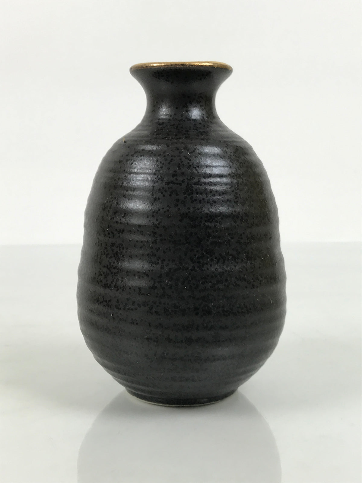 Japanese Ceramic Sake Bottle Tokkuri Vtg Dark Brown Gold Round Rokurome TS936-KT - Sake Bottle-chidorivintage.com