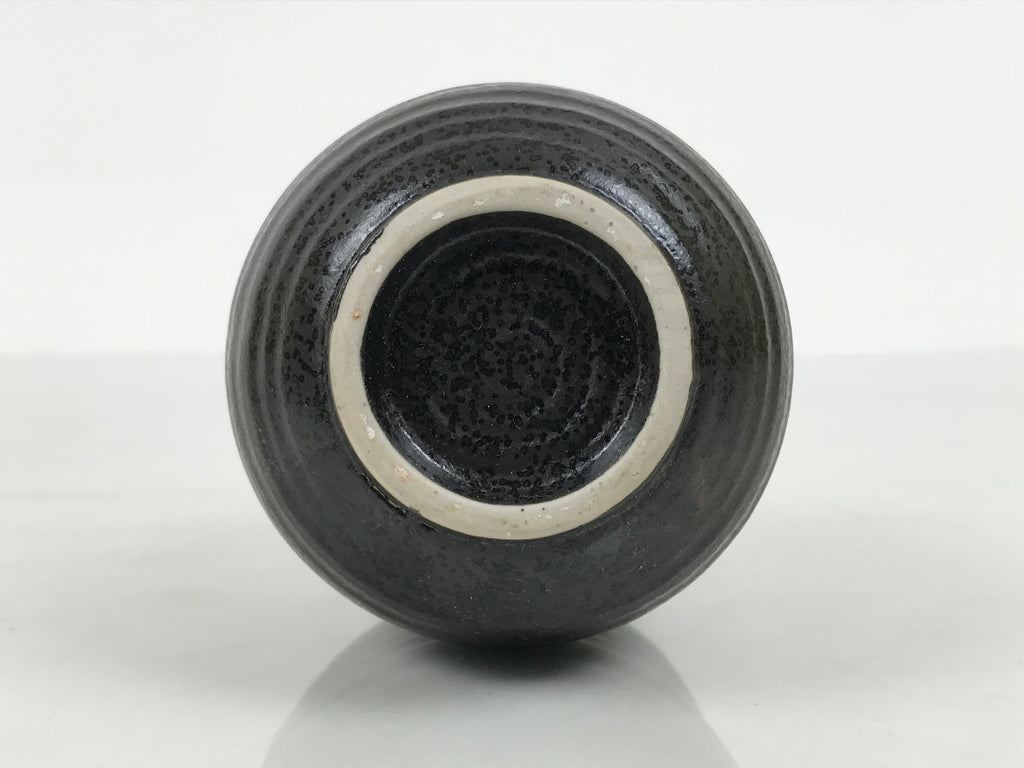 Japanese Ceramic Sake Bottle Tokkuri Vtg Dark Brown Gold Round Rokurome TS936-KT - Sake Bottle-chidorivintage.com