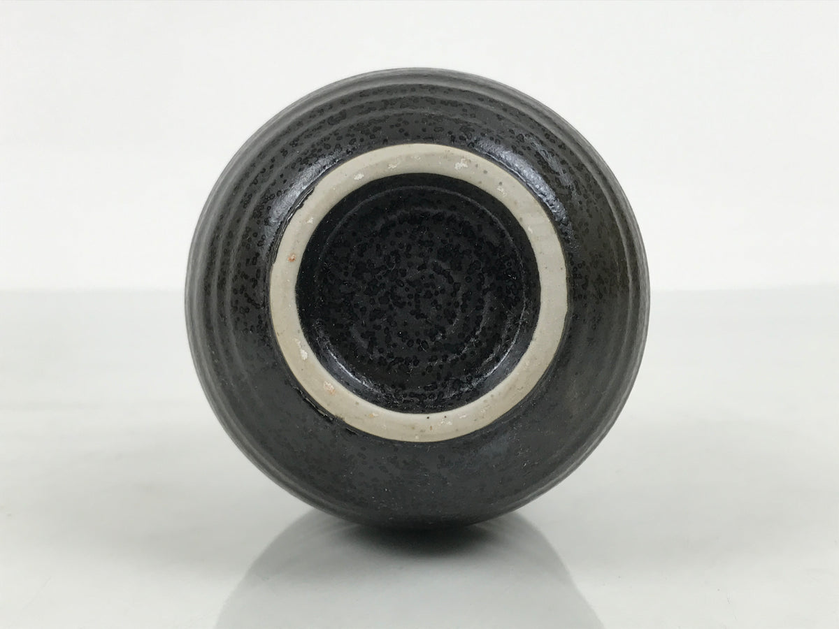 Japanese Ceramic Sake Bottle Tokkuri Vtg Dark Brown Gold Round Rokurome TS936-KT - Sake Bottle-chidorivintage.com