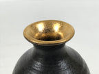 Japanese Ceramic Sake Bottle Tokkuri Vtg Dark Brown Gold Round Rokurome TS936-KT - Sake Bottle-chidorivintage.com