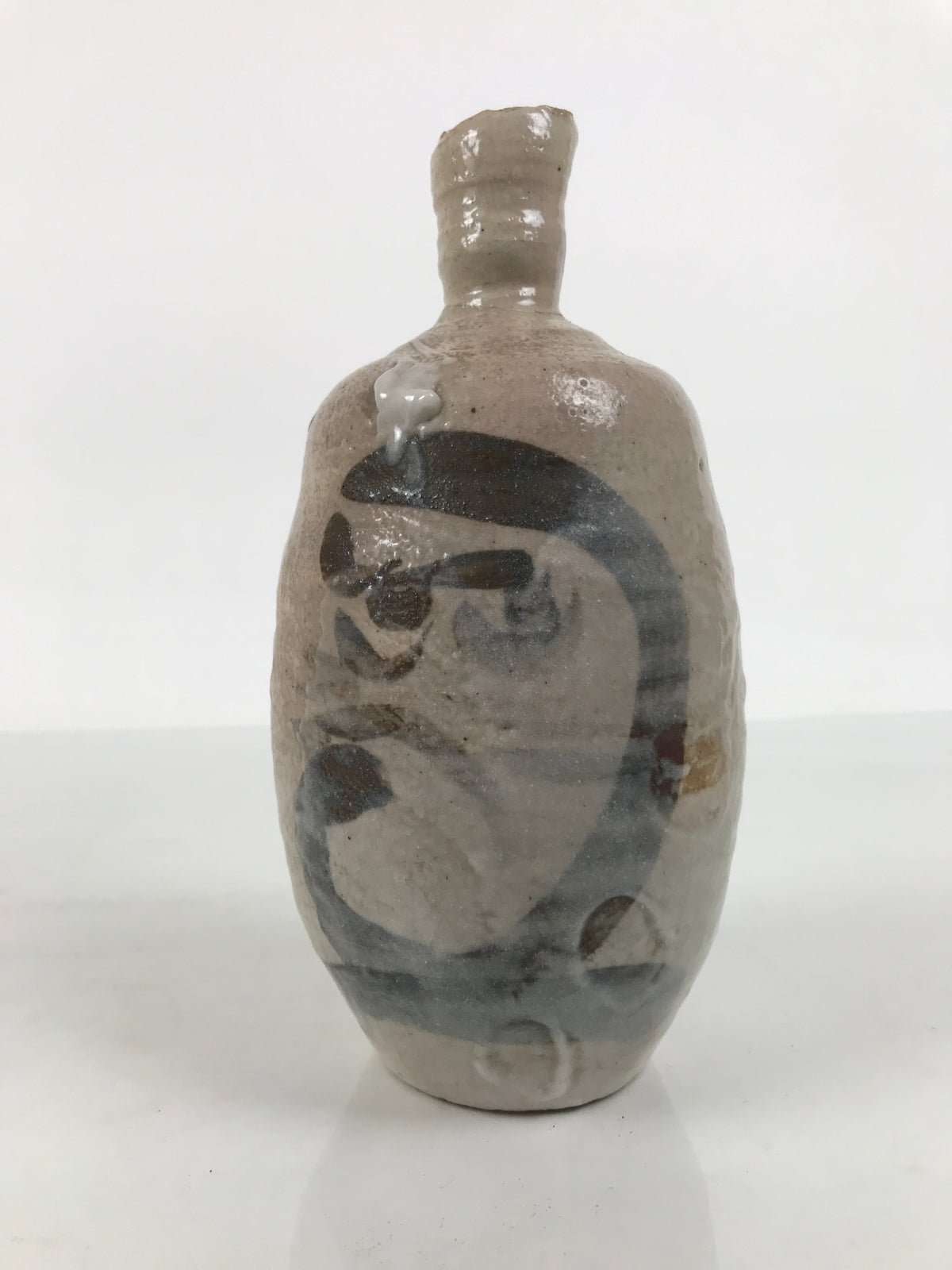 Japanese Ceramic Sake Bottle Tokkuri Vtg Drama Brown White Crackle Glaze TS927-KT - Sake Bottle-chidorivintage.com