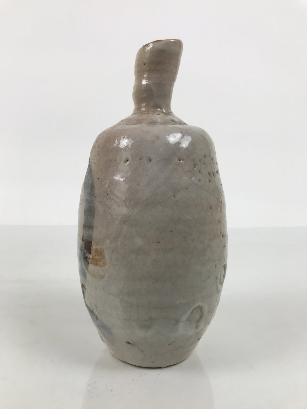 Japanese Ceramic Sake Bottle Tokkuri Vtg Drama Brown White Crackle Glaze TS927-KT - Sake Bottle-chidorivintage.com