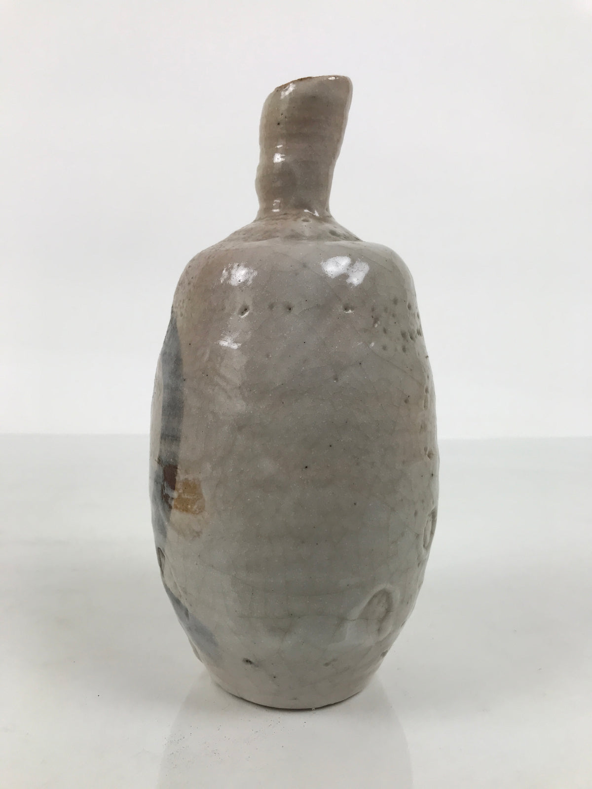 Japanese Ceramic Sake Bottle Tokkuri Vtg Drama Brown White Crackle Glaze TS927-KT - Sake Bottle-chidorivintage.com