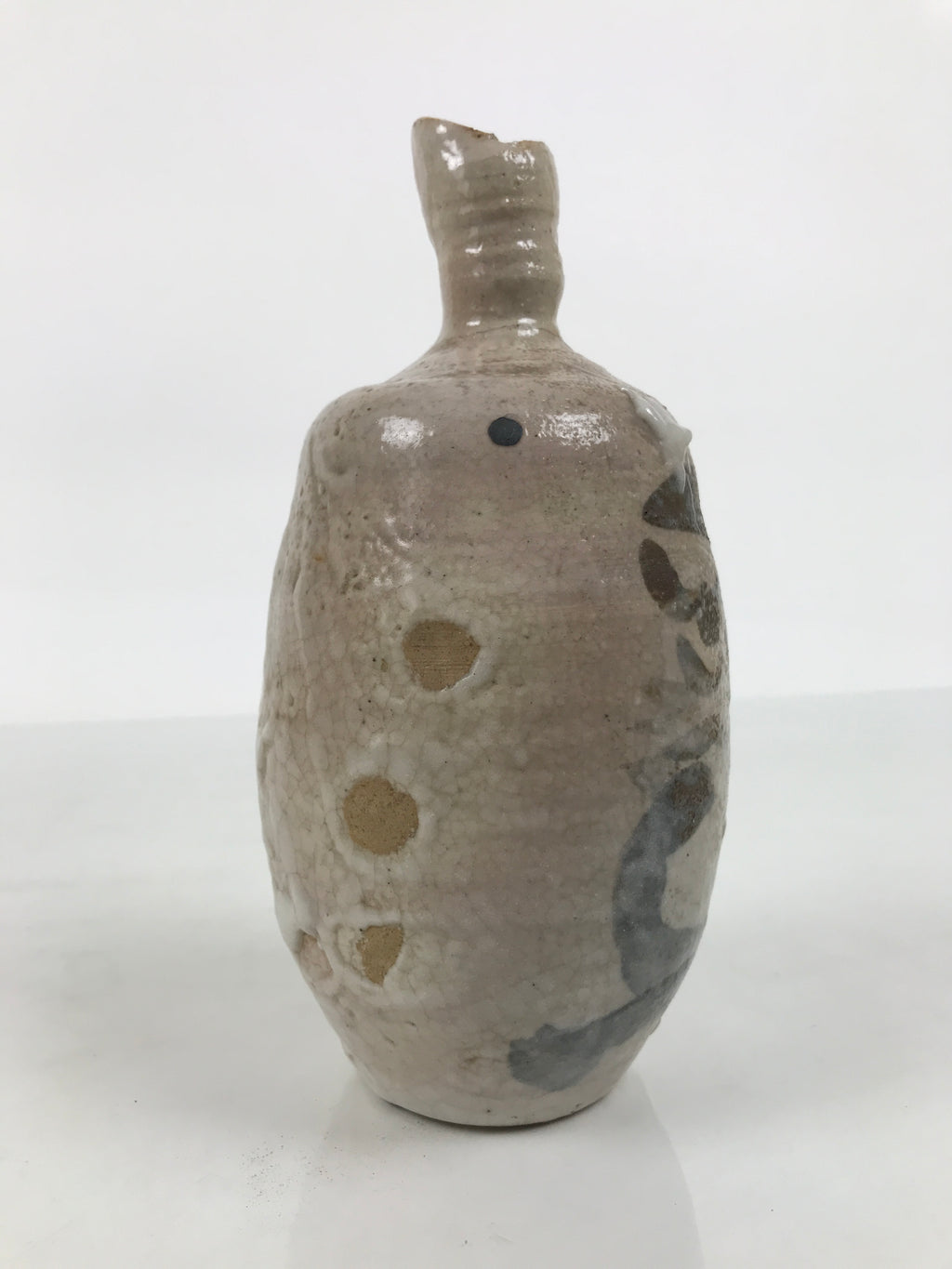 Japanese Ceramic Sake Bottle Tokkuri Vtg Drama Brown White Crackle Glaze TS927-KT - Sake Bottle-chidorivintage.com