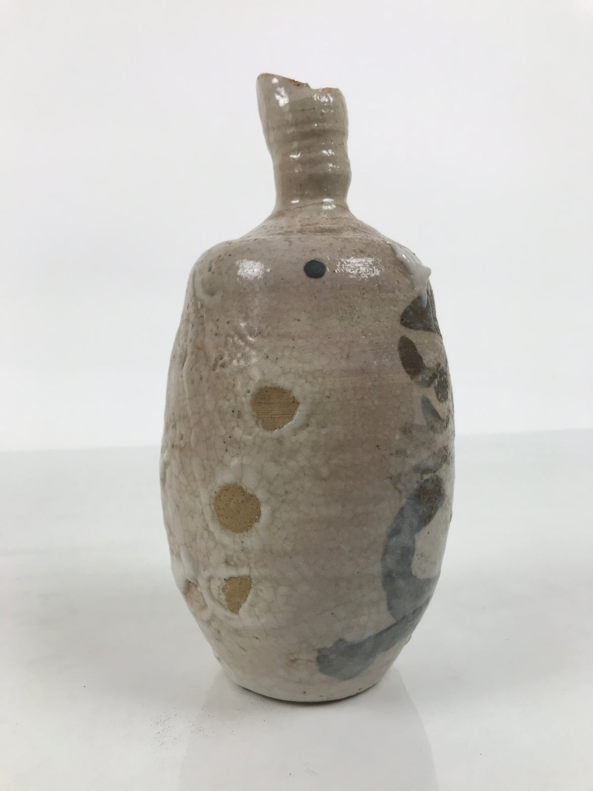 Japanese Ceramic Sake Bottle Tokkuri Vtg Drama Brown White Crackle Glaze TS927-KT - Sake Bottle-chidorivintage.com