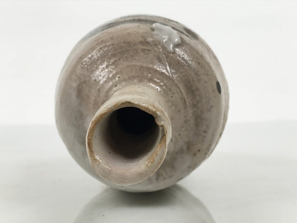 Japanese Ceramic Sake Bottle Tokkuri Vtg Drama Brown White Crackle Glaze TS927-KT - Sake Bottle-chidorivintage.com