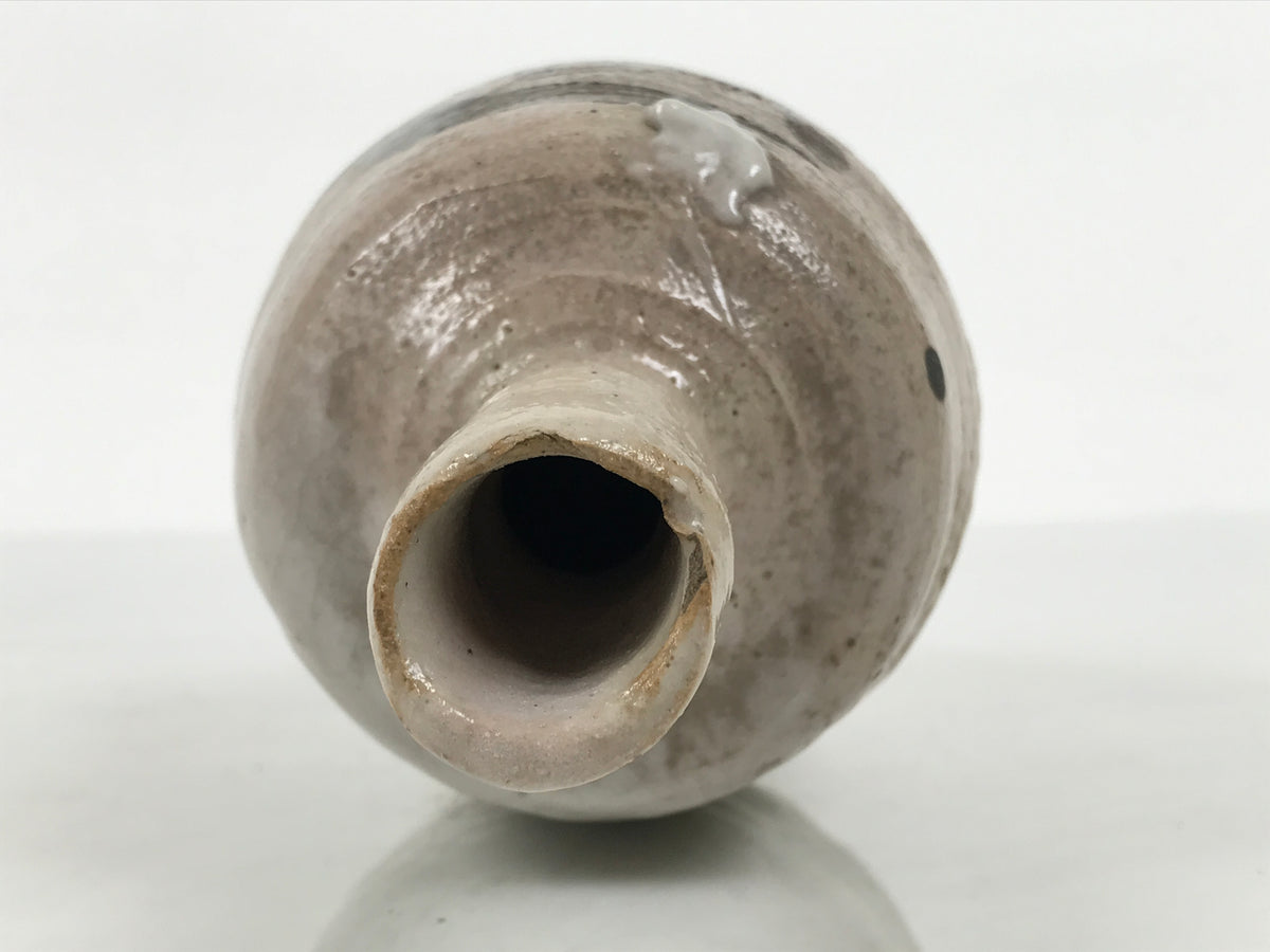 Japanese Ceramic Sake Bottle Tokkuri Vtg Drama Brown White Crackle Glaze TS927-KT - Sake Bottle-chidorivintage.com