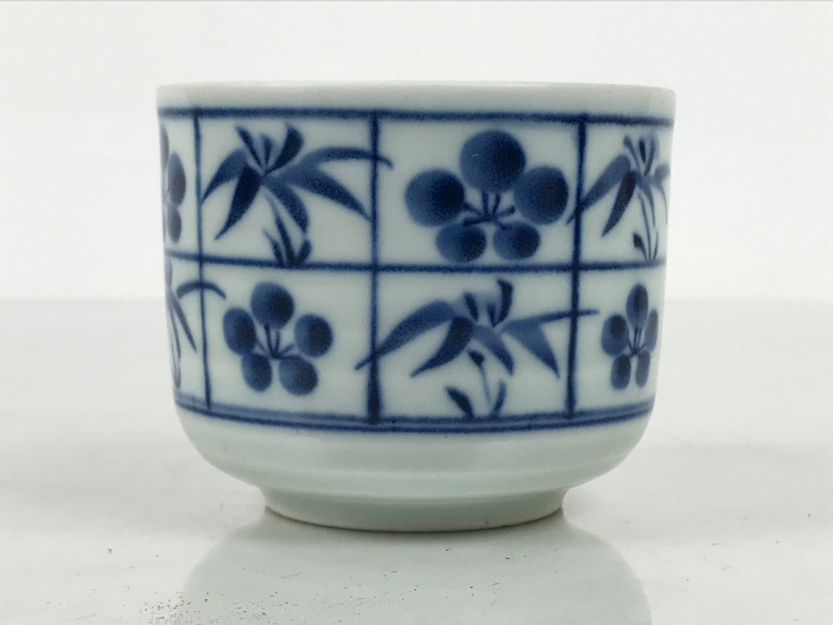 Japanese Sometsuke Porcelain Teacup Vtg Soba Choko White Blue Plum Bamboo TC642-KT - Teacup-chidorivintage.com